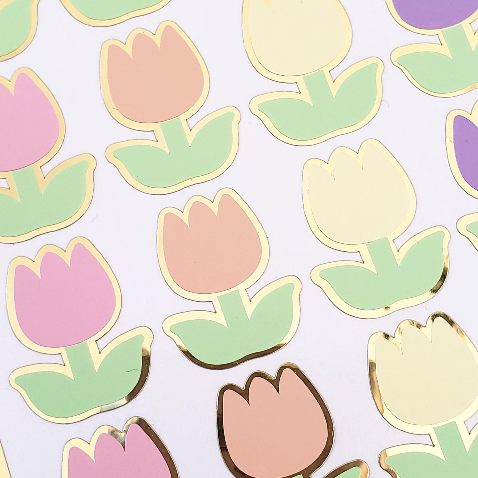 Tulip Stickers, set of 30 small flowers in spring pastel colors for scrapbook pages, Easter cards, envelopes and journal embellishments.