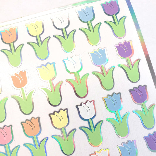 Tulip Stickers, set of 30 flower vinyl decals for garden journals, scrapbook pages and notecards.