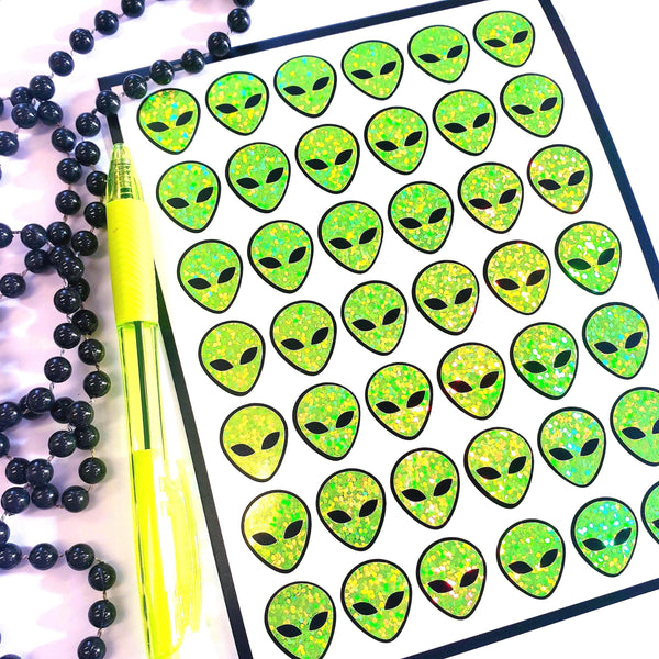 Alien Head Stickers, sheet of 42 vinyl decals