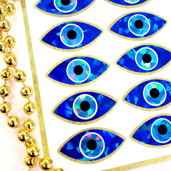 Purple Eyes Sticker Sheet, set of 20 sparkly evil eye stickers for good luck spiritual protection symbol, karma charm, third eye stickers