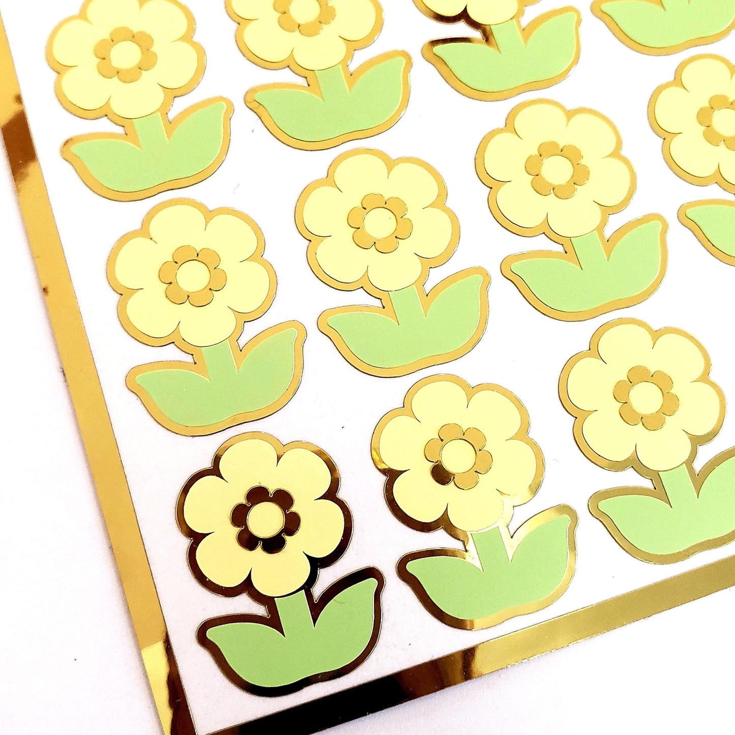 Light Yellow Daisy Flower Stickers, set of 28 small spring bloom decals for scrapbook pages, cards, envelopes and journal embellishments.