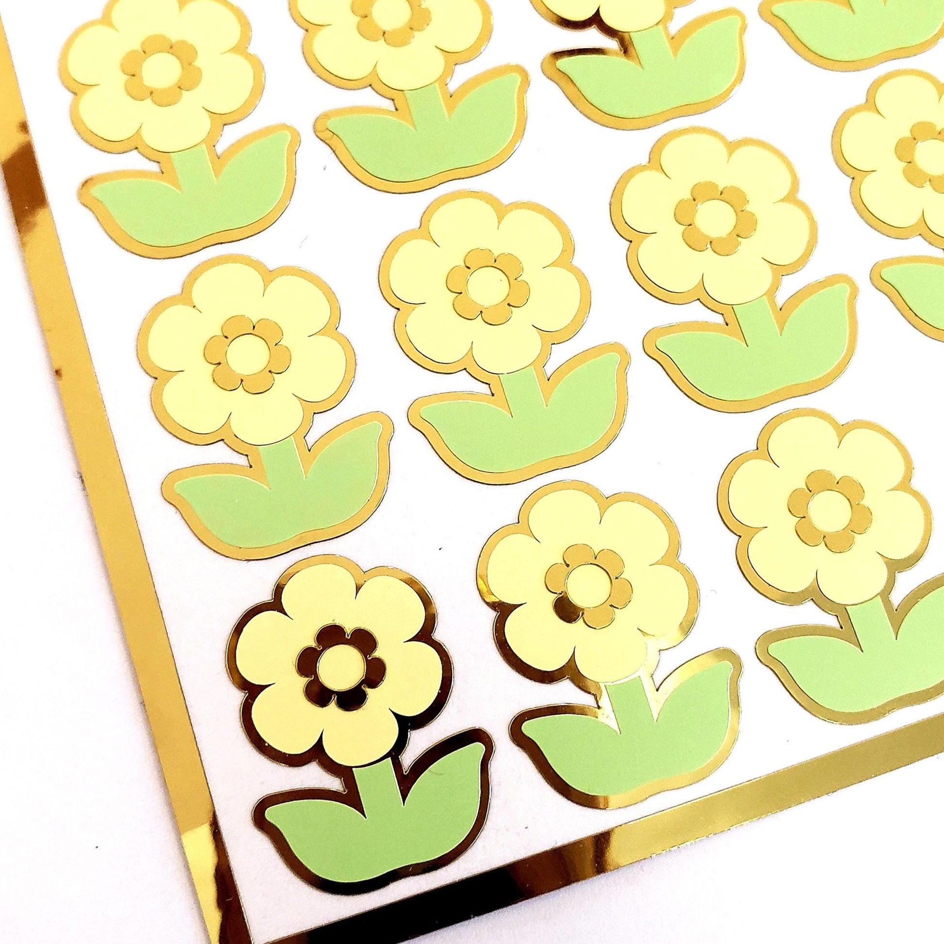 Light Yellow Daisy Flower Stickers, set of 28 small spring bloom decals for scrapbook pages, cards, envelopes and journal embellishments.