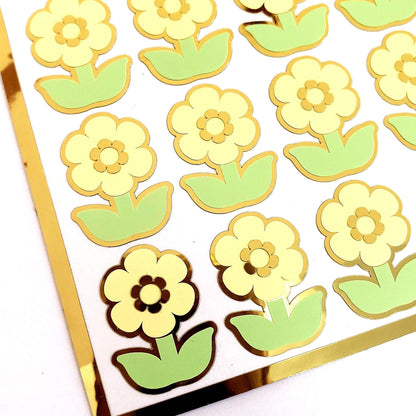Light Yellow Daisy Flower Stickers, set of 28 small spring bloom decals for scrapbook pages, cards, envelopes and journal embellishments.