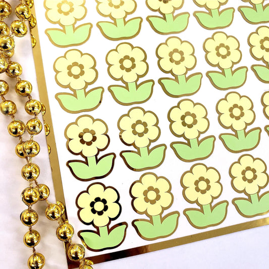 Light Yellow Daisy Flower Stickers, set of 28 small spring bloom decals for scrapbook pages, cards, envelopes and journal embellishments.