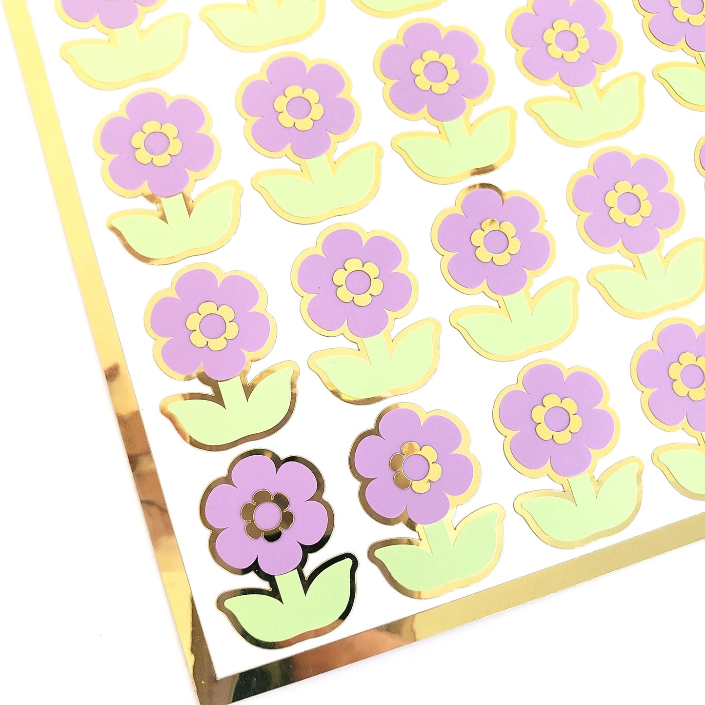 Purple Daisy Stickers, set of 28 small spring pastel flower decals for scrapbook pages, cards, envelopes and journal embellishments.