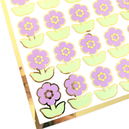 Purple Daisy Stickers, set of 28 small spring pastel flower decals for scrapbook pages, cards, envelopes and journal embellishments.