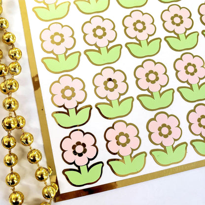 Pastel Pink Daisy Flower Stickers, set of 28 small spring bloom decals for scrapbook pages, cards, envelopes and journal embellishments.