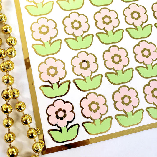 Pastel Pink Daisy Flower Stickers, set of 28 small spring bloom decals for scrapbook pages, cards, envelopes and journal embellishments.