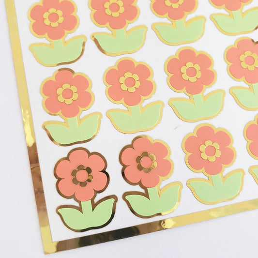 Pastel Orange Daisy Flower Stickers, set of 28 small spring bloom decals for scrapbook pages, cards, envelopes and journal embellishments.