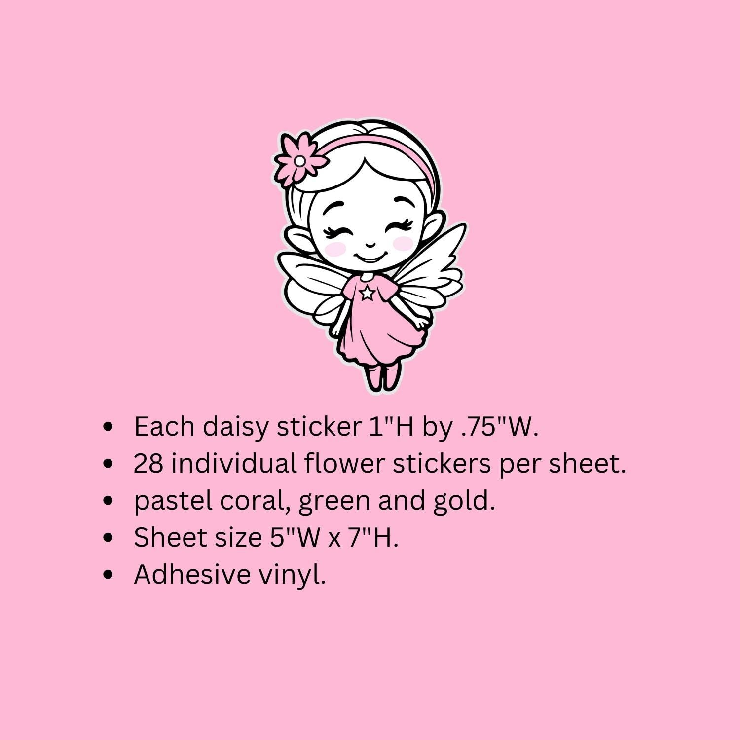 Pastel Orange Daisy Flower Stickers, set of 28 small spring bloom decals for scrapbook pages, cards, envelopes and journal embellishments.