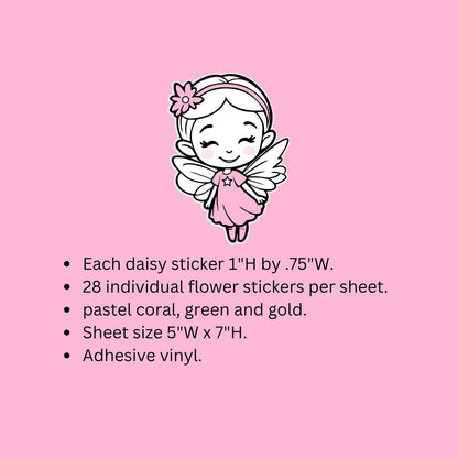 Pastel Orange Daisy Flower Stickers, set of 28 small spring bloom decals for scrapbook pages, cards, envelopes and journal embellishments.