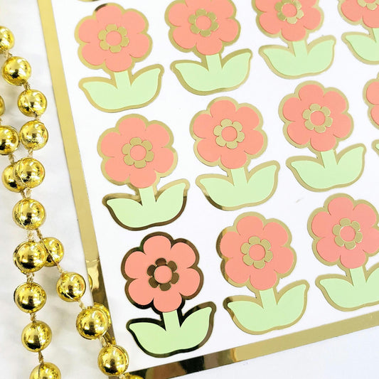 Pastel Orange Daisy Flower Stickers, set of 28 small spring bloom decals for scrapbook pages, cards, envelopes and journal embellishments.