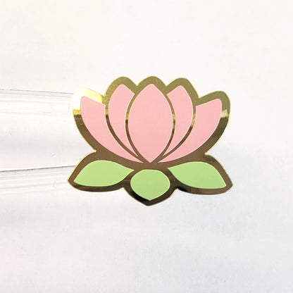 Pink and Gold Lotus Flower Stickers, set of 45 small water lily vinyl decals, wedding stickers for envelopes, scrapbooks and garden journals