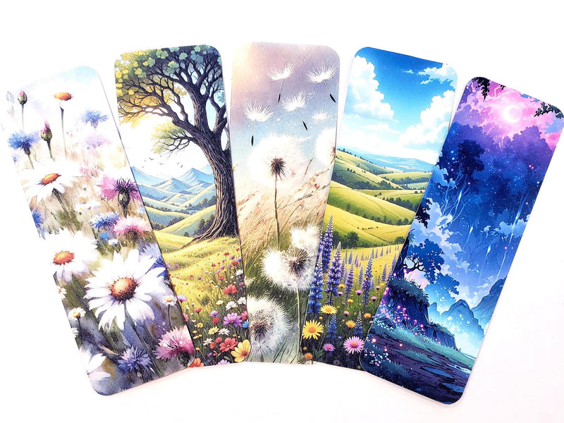 Birch Tree Bookmark, double sided printed cardstock bookmark with tassel, winter woodland landscape.