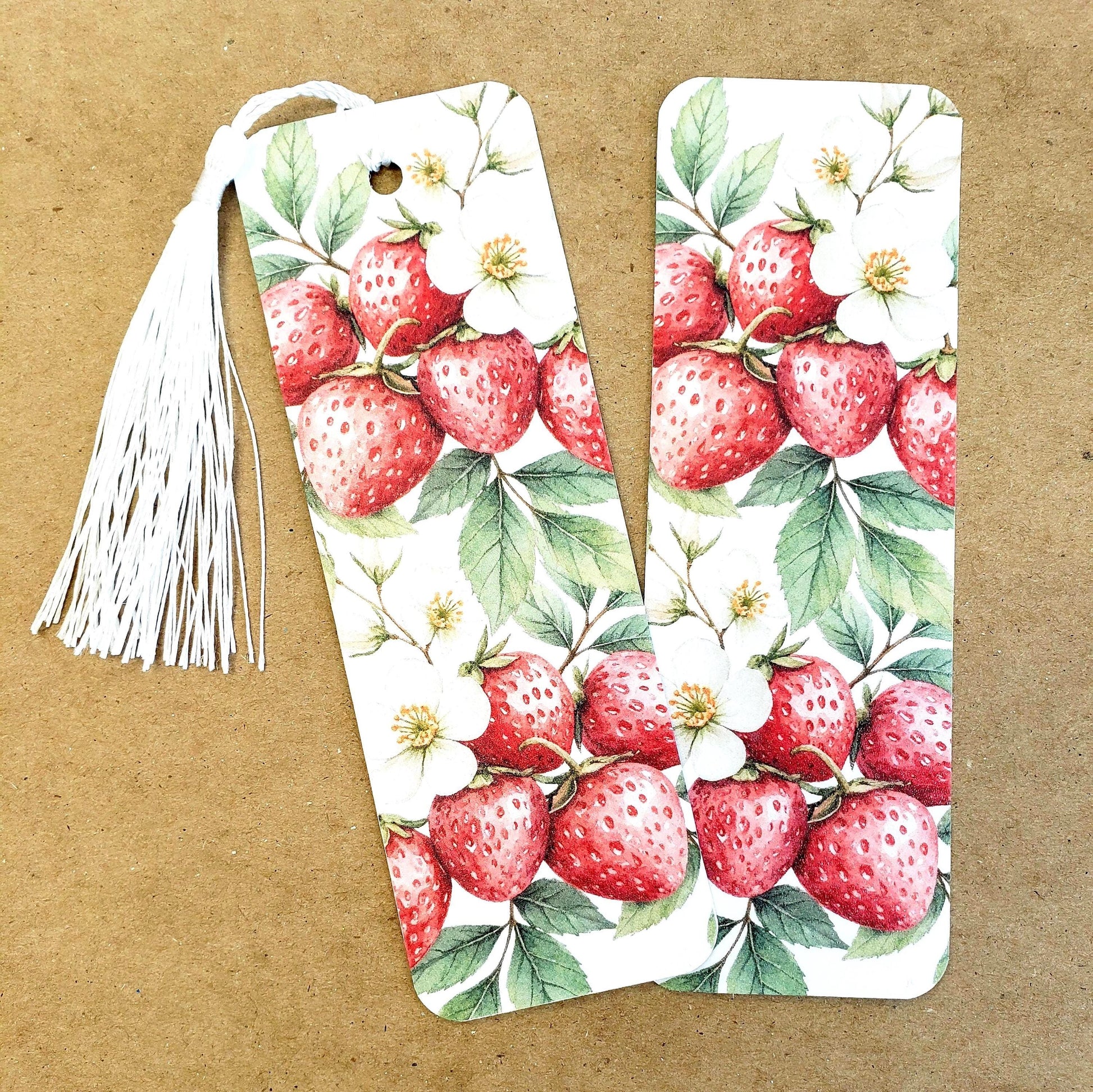 Strawberry Print Bookmark with tassel