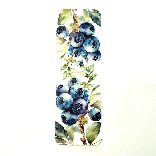 Blueberry Bookmark with tassel, botanical fruit design on bookmark.