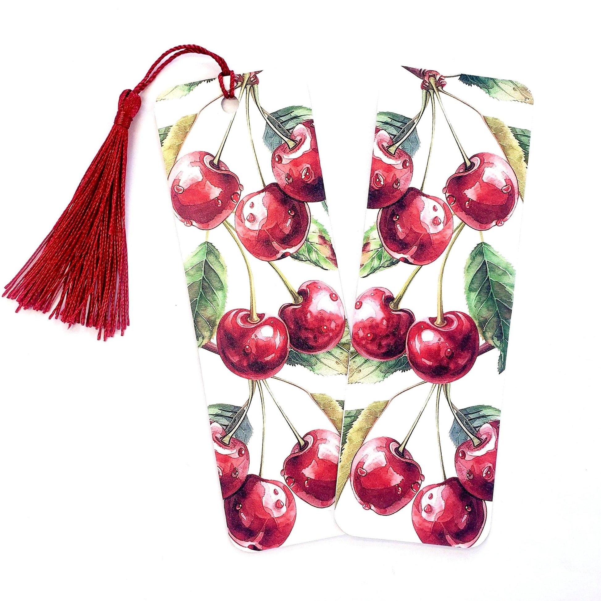 Cherry Bookmark with tassel, botanical fruit design on bookmark, Gift for baker, kitchen cookbook decor, book club gift