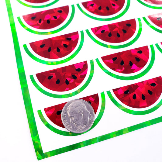 Watermelon Slice Stickers, set of 24 sparkly summer fruit vinyl decals. Larger size