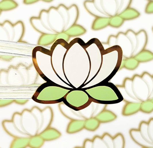 white lotus flower stickers with gold outline