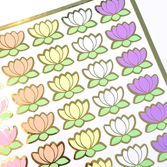 Lotus Flower Stickers, set of 45 small pastel water lily vinyl decals, wedding flower stickers for envelopes, scrapbooks and garden journals