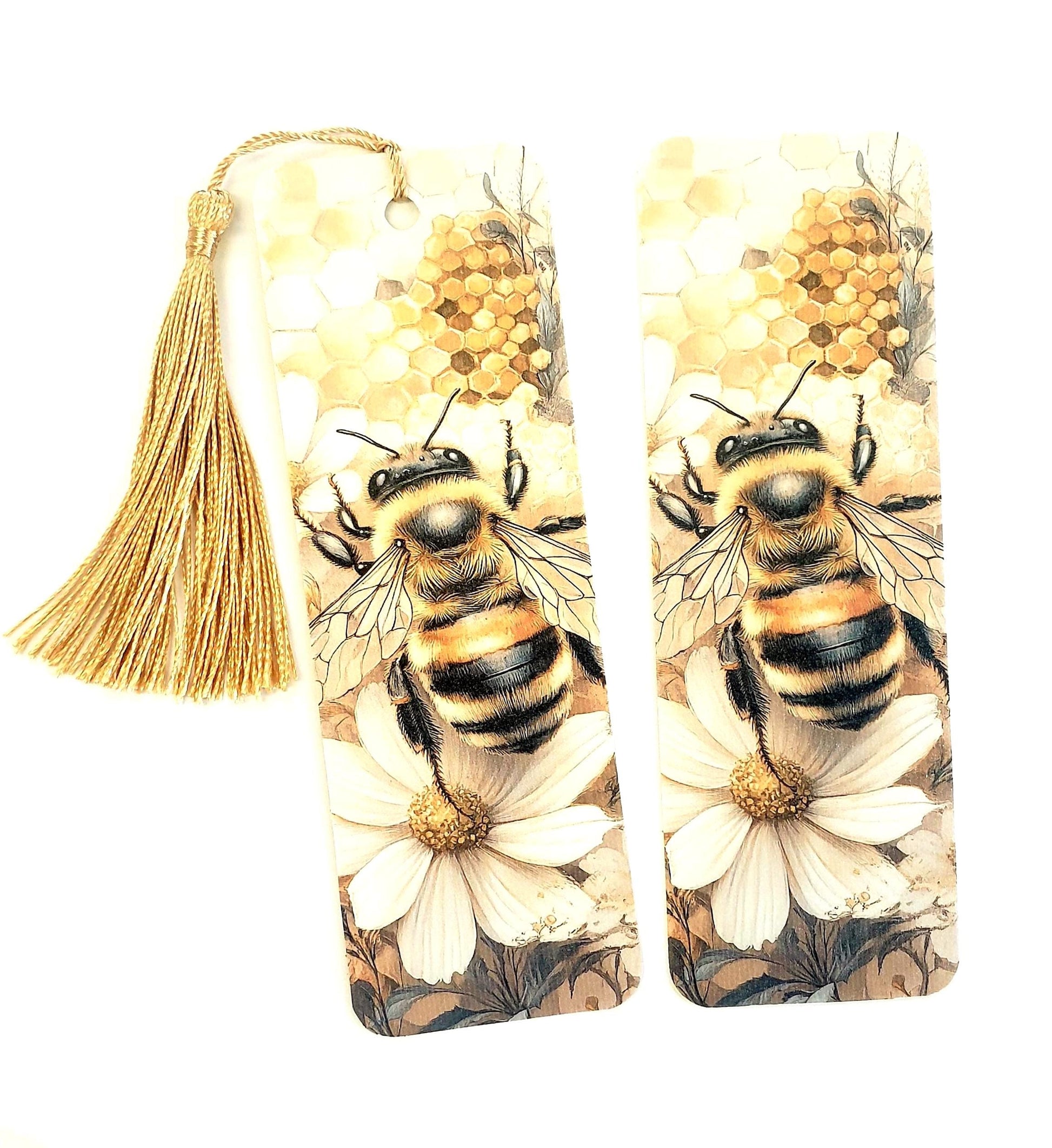 Honeybee Bookmark with tassel, double-sided