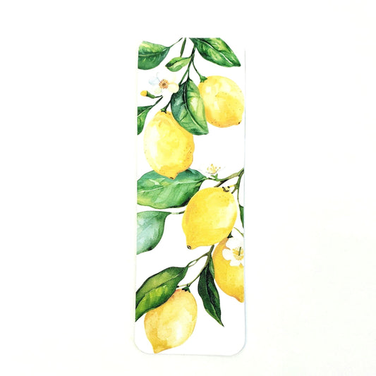 Lemon Bookmark with tassel, botanical fruit design on bookmark.
