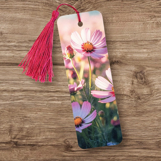 pink cosmos flower bookmark with tassel