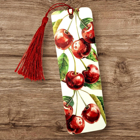 cherry themed bookmark with tassel