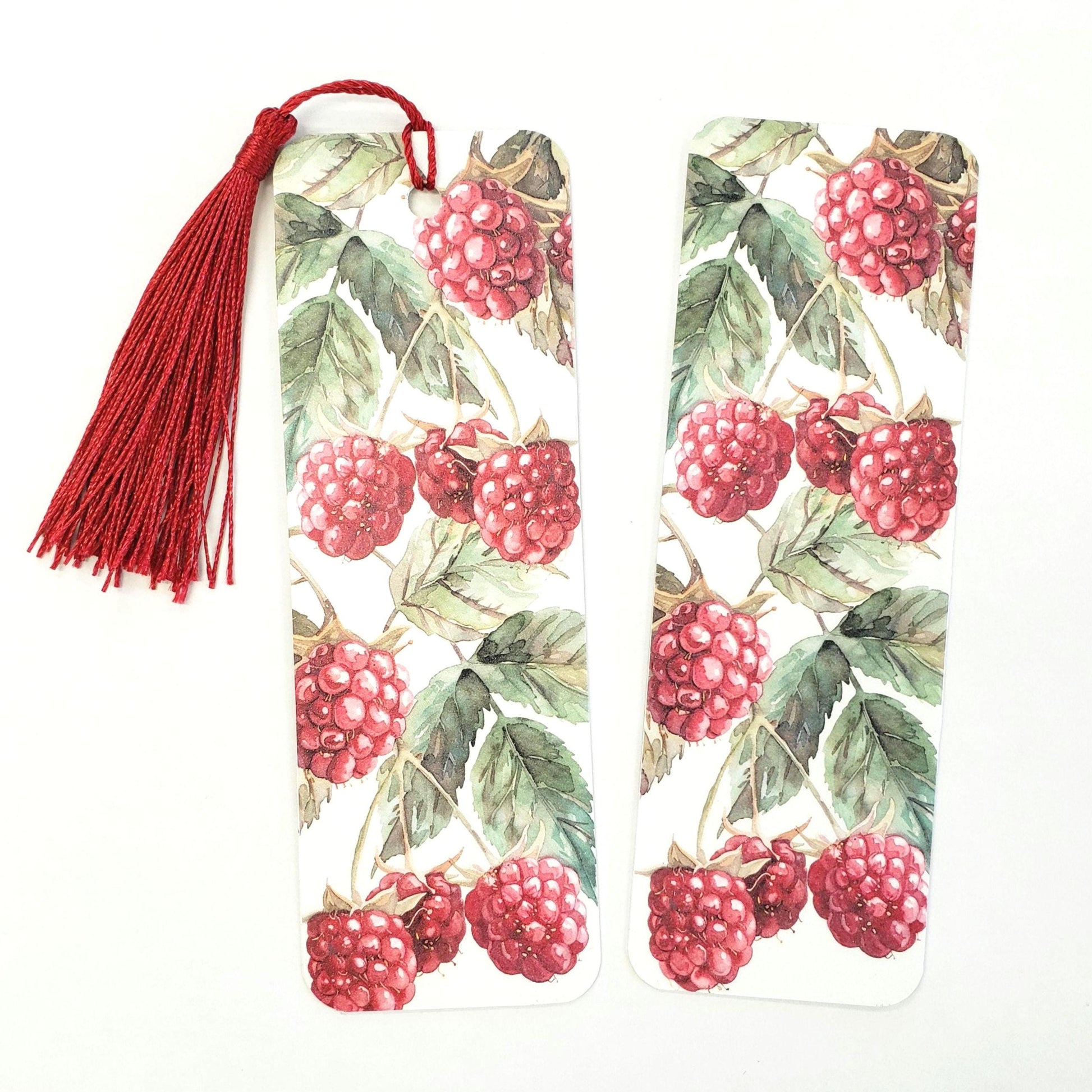 Raspberry Bookmark with tassel, botanical fruit design on bookmark. book club