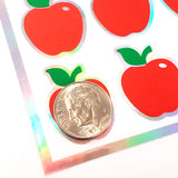 Red Apple Stickers, set of 30 small peel and stick apple vinyl decals for teachers, journals, recipe cards and envelopes.