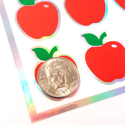 Red Apple Stickers, set of 30 small peel and stick apple vinyl decals for teachers, journals, recipe cards and envelopes.