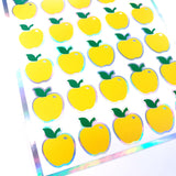 Yellow Apple Stickers, set of 30 small peel and stick apple vinyl decals for teachers, journals, recipe cards and envelopes.