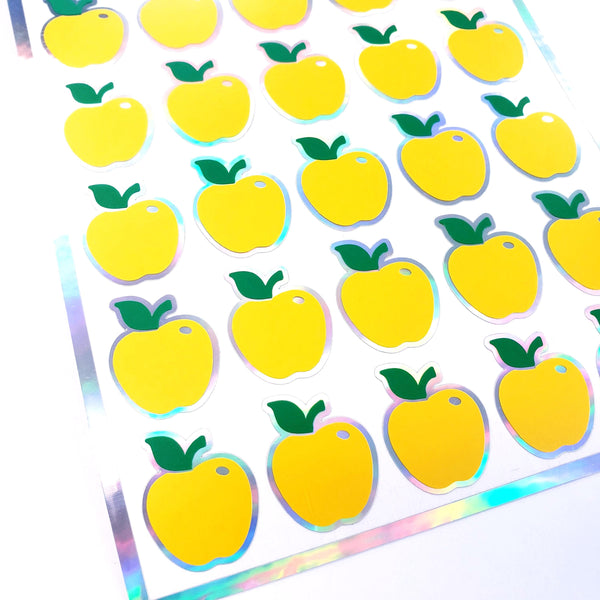 Yellow Apple Stickers, set of 30 small peel and stick apple vinyl decals for teachers, journals, recipe cards and envelopes.