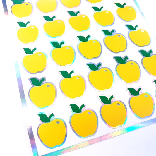 Yellow Apple Stickers, set of 30 small peel and stick apple vinyl decals for teachers, journals, recipe cards and envelopes.
