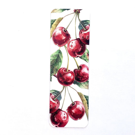 Cherry Bookmark with tassel, botanical fruit design on bookmark, Gift for baker, kitchen cookbook decor, book club gift
