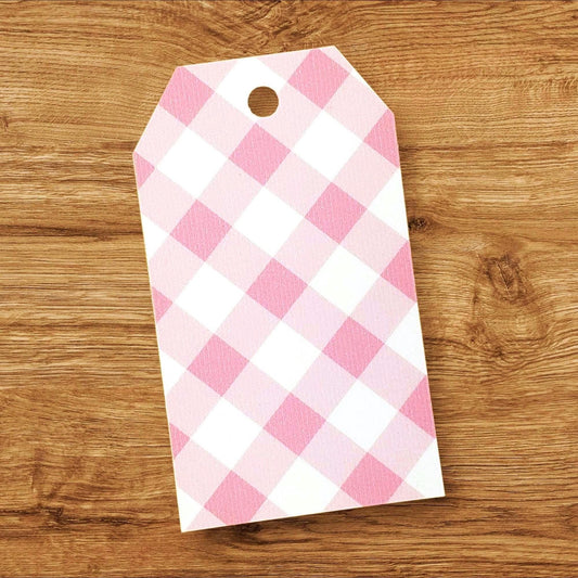 Gingham Gift Tags, Pink and White Double-Sided To/From Tags, Printed Cardstock Tags for Gifts, Baby Showers and Birthday Parties, set of 12.