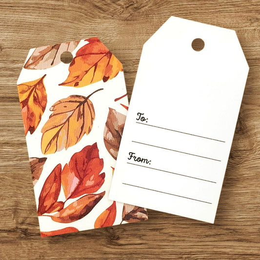 Autumn Leaves Gift Tags, Double-Sided Favor Bag Tags, Printed Cardstock Labels for Gifts, Fall Holidays and Birthday Parties, set of 12