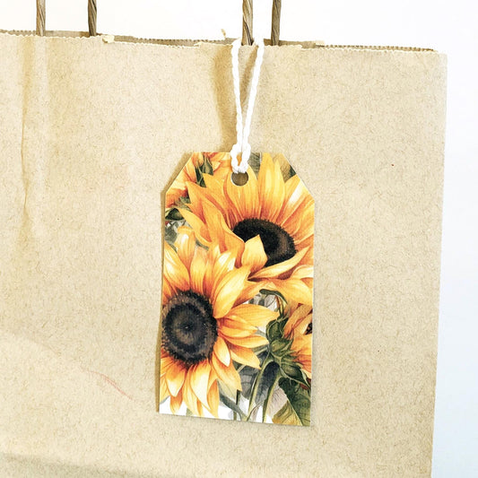 Sunflower Gift Tags, set of 12 Double-Sided Printed Bag Labels for Hostess Wine Gifts Holiday Party Favors Garden Wedding Summer Sunflowers