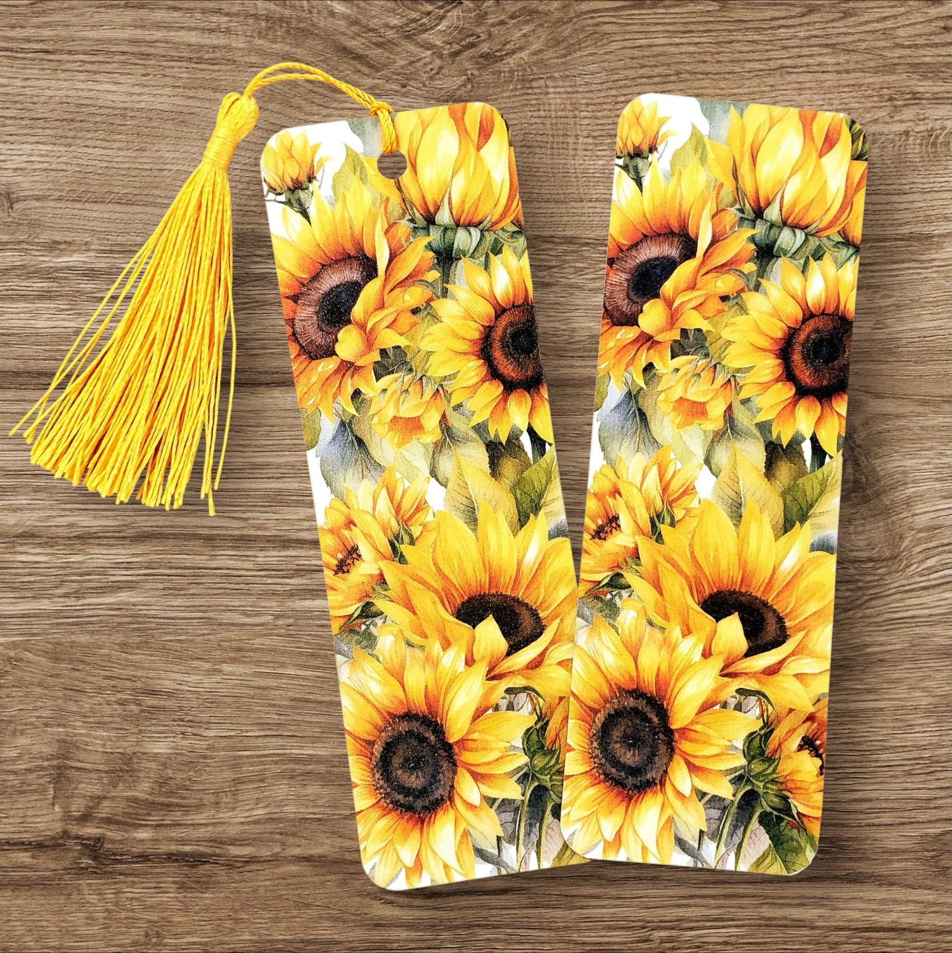 Sunflower Bookmark with tassel, double-sided