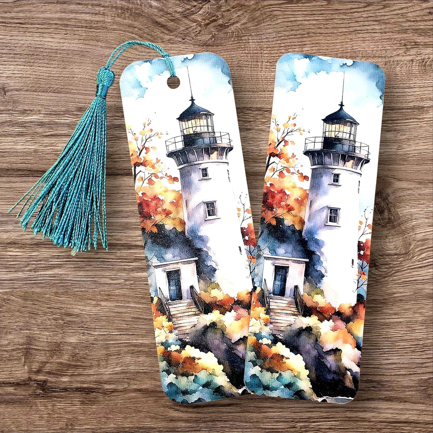 Lighthouse Bookmark with Tassel, double-sided