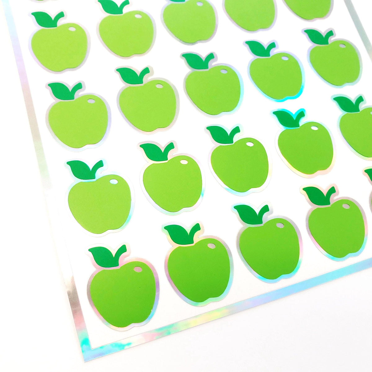 Green Apple Stickers, set of 30 small peel and stick apple vinyl decals for teachers, journals, recipe cards and envelopes.