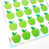 Green Apple Stickers, set of 30 small peel and stick apple vinyl decals for teachers, journals, recipe cards and envelopes.