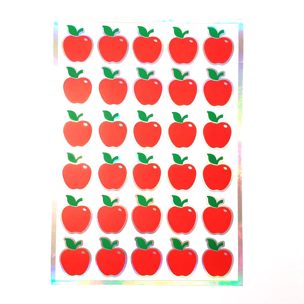 Red Apple Stickers, set of 30 small peel and stick apple vinyl decals for teachers, journals, recipe cards and envelopes.