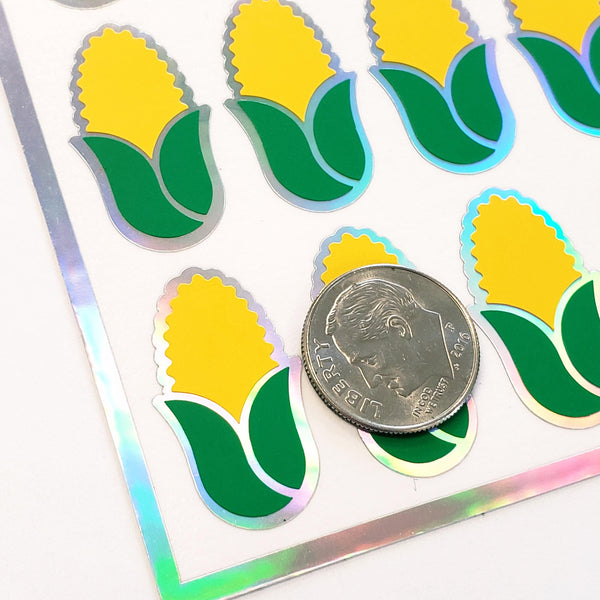 Corn Stickers, set of 40 peel and stick vegetable vinyl decal stickers for garden markers, recipe cards and scrapbook embellishments.