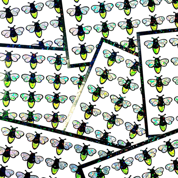 sticker sheets of sparkly handmade fireflies