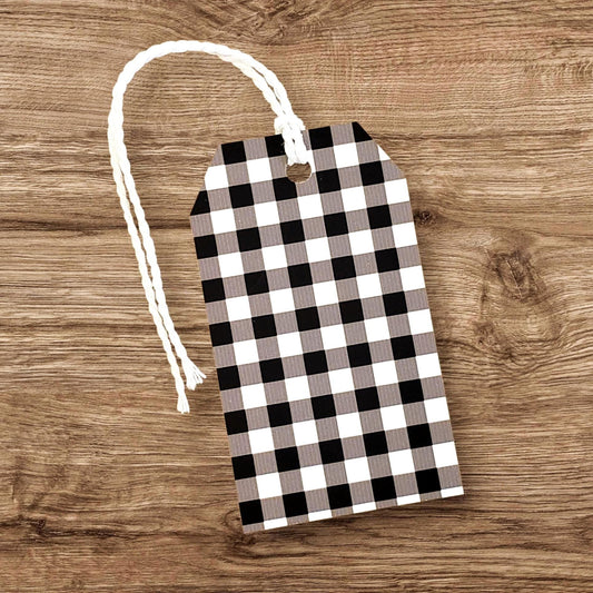 Gingham Gift Tags in Black and White, Double-Sided To/From Tags – Printed Cardstock Tags for Gifts, Holidays, or Parties, set of 12 bag tags