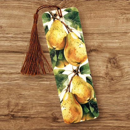 Bookmark with botanical pear tree branch design. Tassel included.