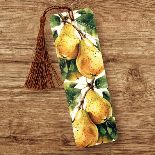 Bookmark with botanical pear tree branch design. Tassel included.