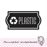 Plastic Recycle Decal, computer cut recycling labels, trash recycle plastic glass paper metal bottles, recycling tote decals, PLASTIC