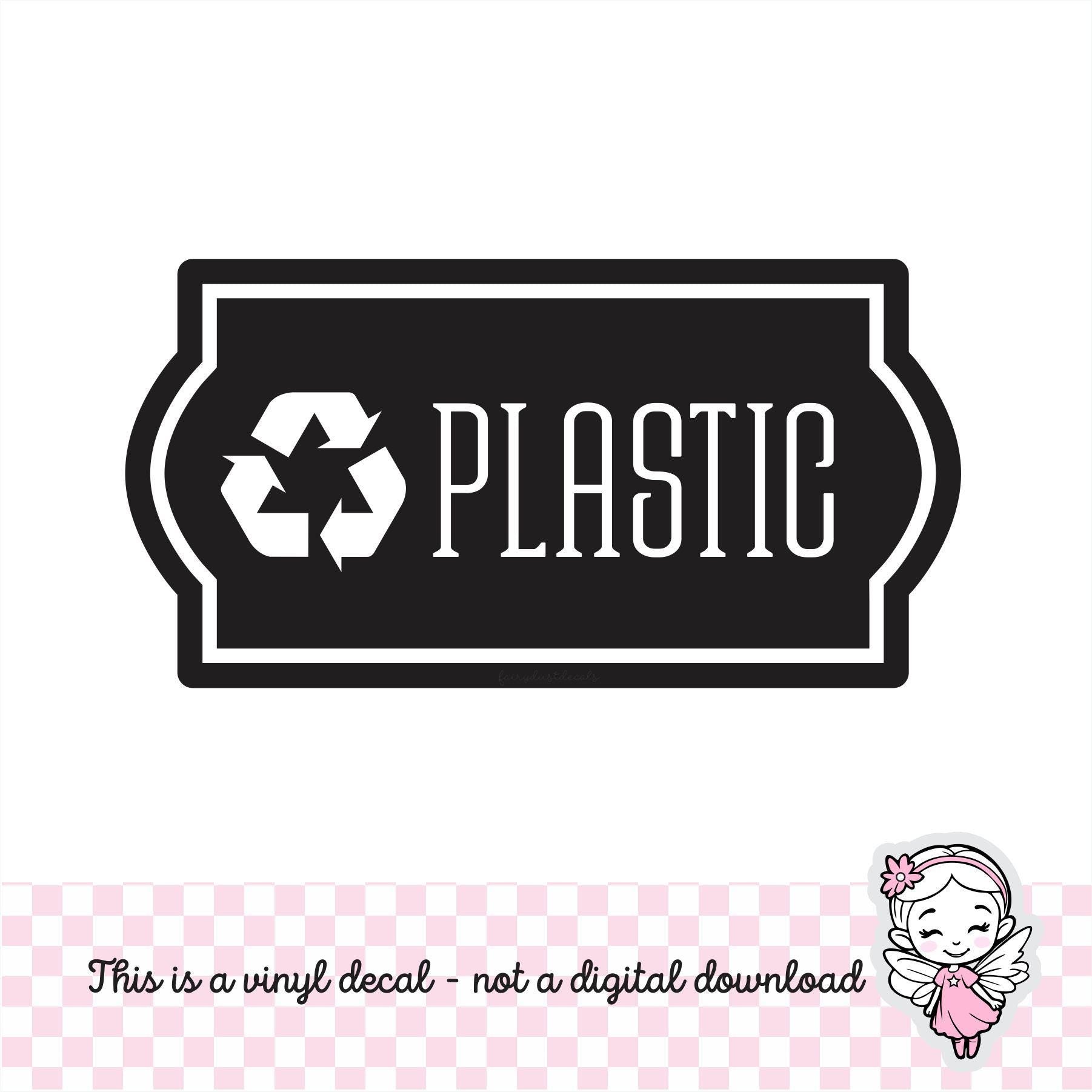 Plastic Recycle Decal, computer cut recycling labels, trash recycle plastic glass paper metal bottles, recycling tote decals, PLASTIC